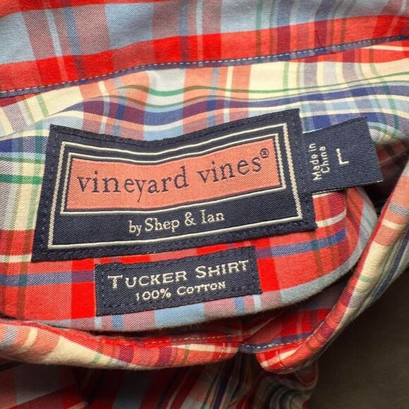 Vineyard Vines Men’s red/white/blue plaid long sleeve button down Tucker Shirt L - Picture 3 of 5